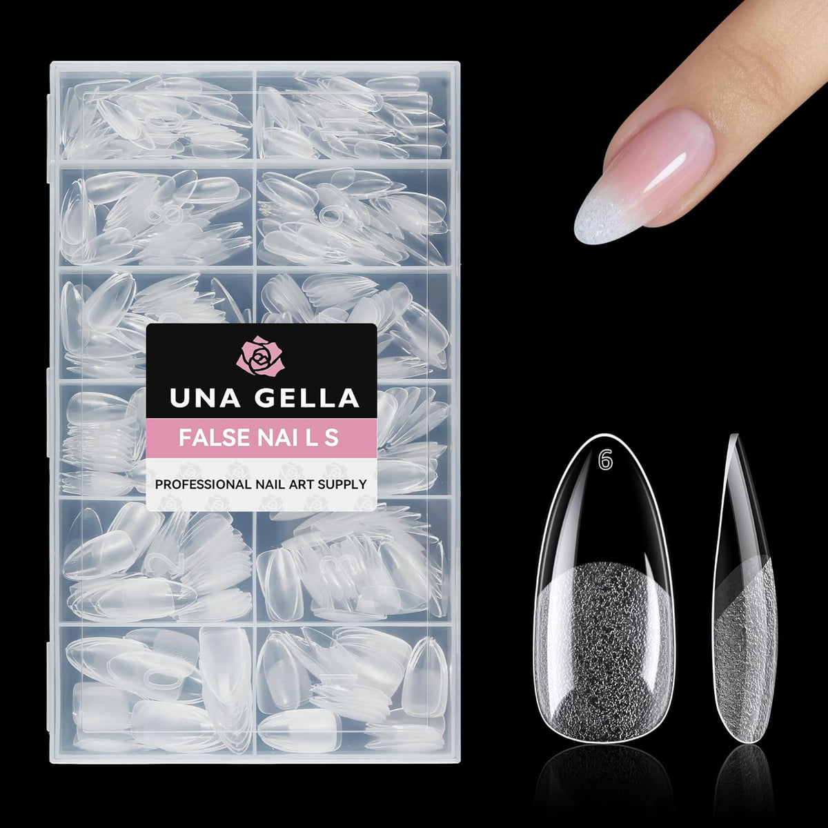 UNA GELLA 504Pcs Medium Pointed Almond Nail Tips, Pre-shape Almond Gel Nail Tips Half Matte Full