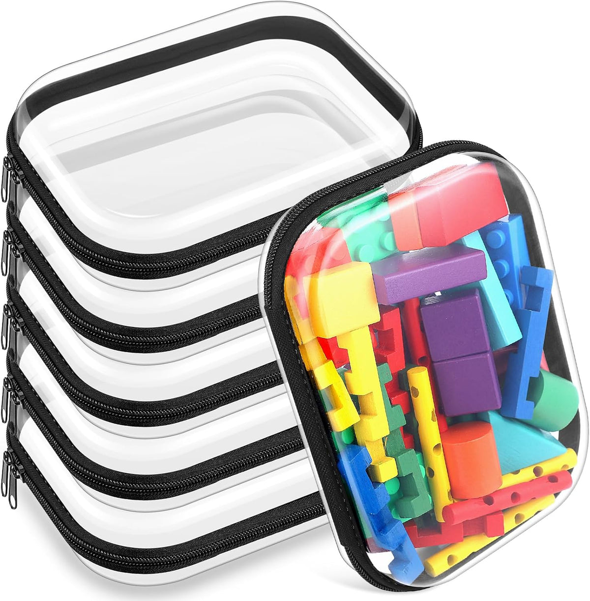 Sanwuta 6 Pcs Clear Hard Zipper Case Pencil Pouches Hard Plastic Zipper Pouches Makeup Bag