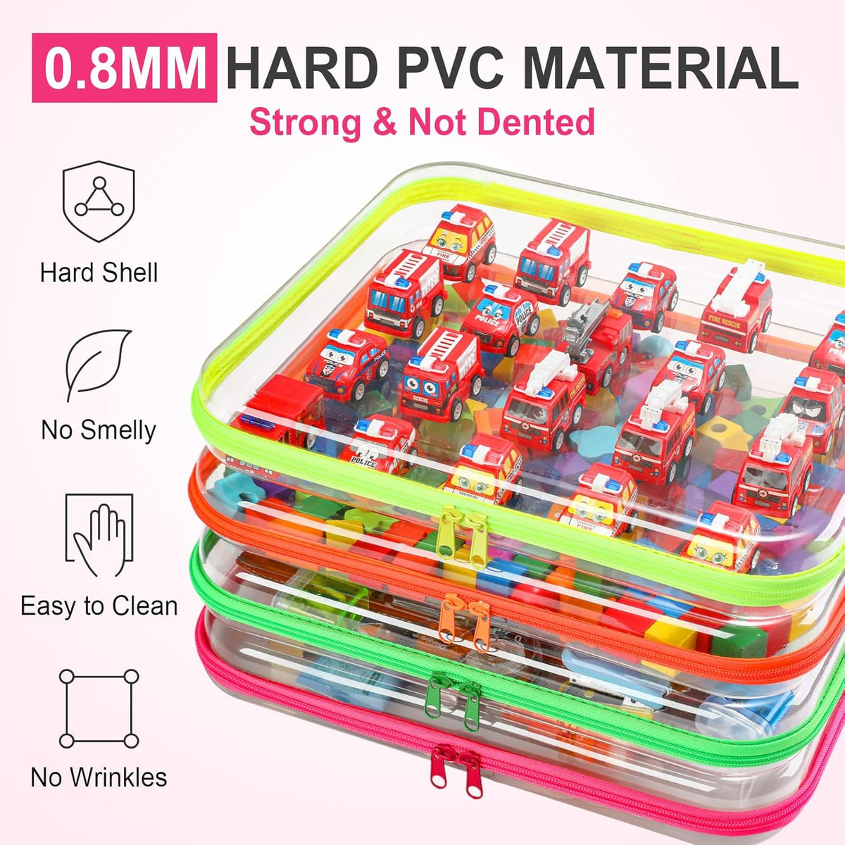 Hoolerry 4 Pcs Hard Clear Zipper Case Makeup Bags Plastic Pencil Pouch Transparent Storage Box