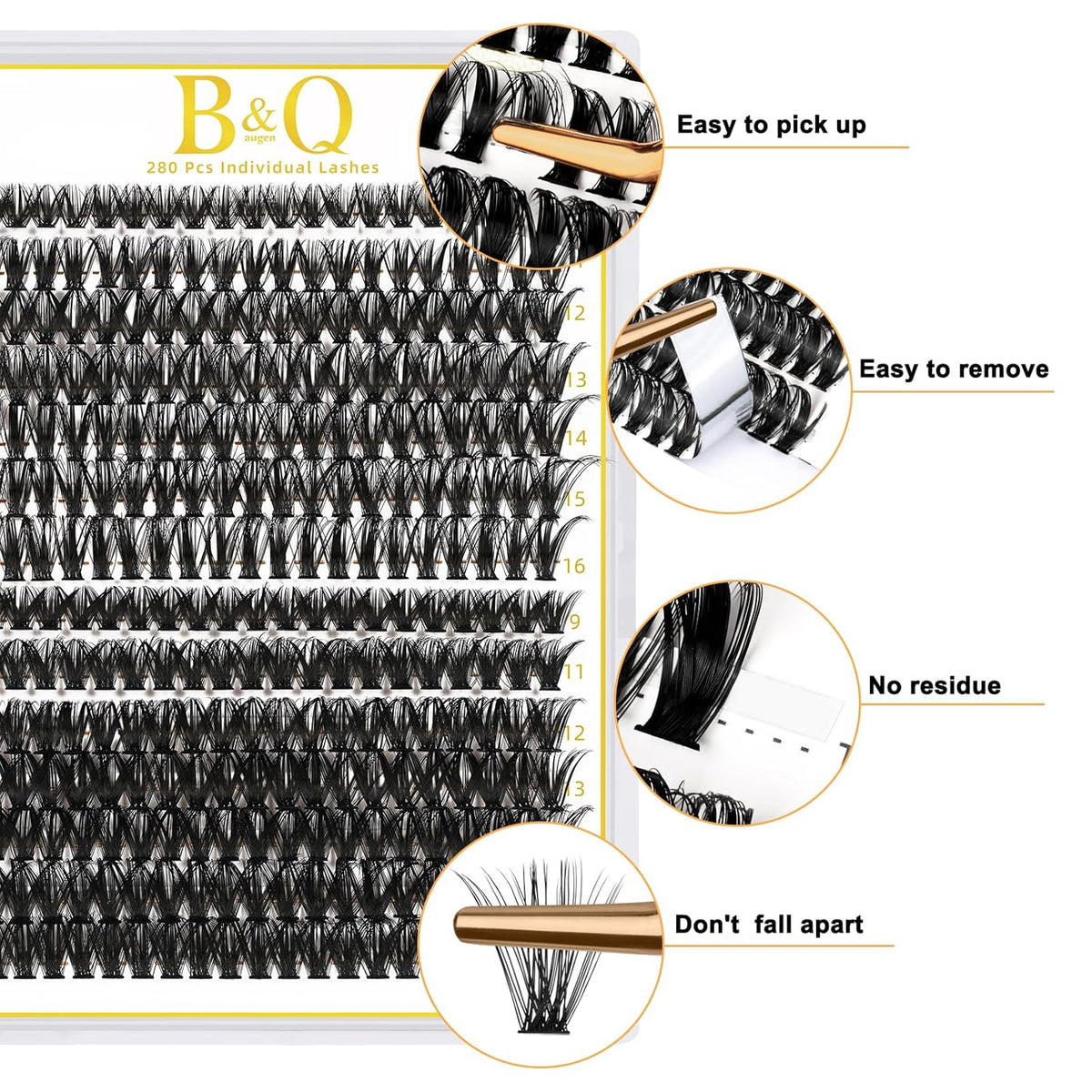 B&Q Lash Clusters 280PCS Eyelash Clusters, 40 50 C 9-16MIX Individual Lash Comfortable Eyelash