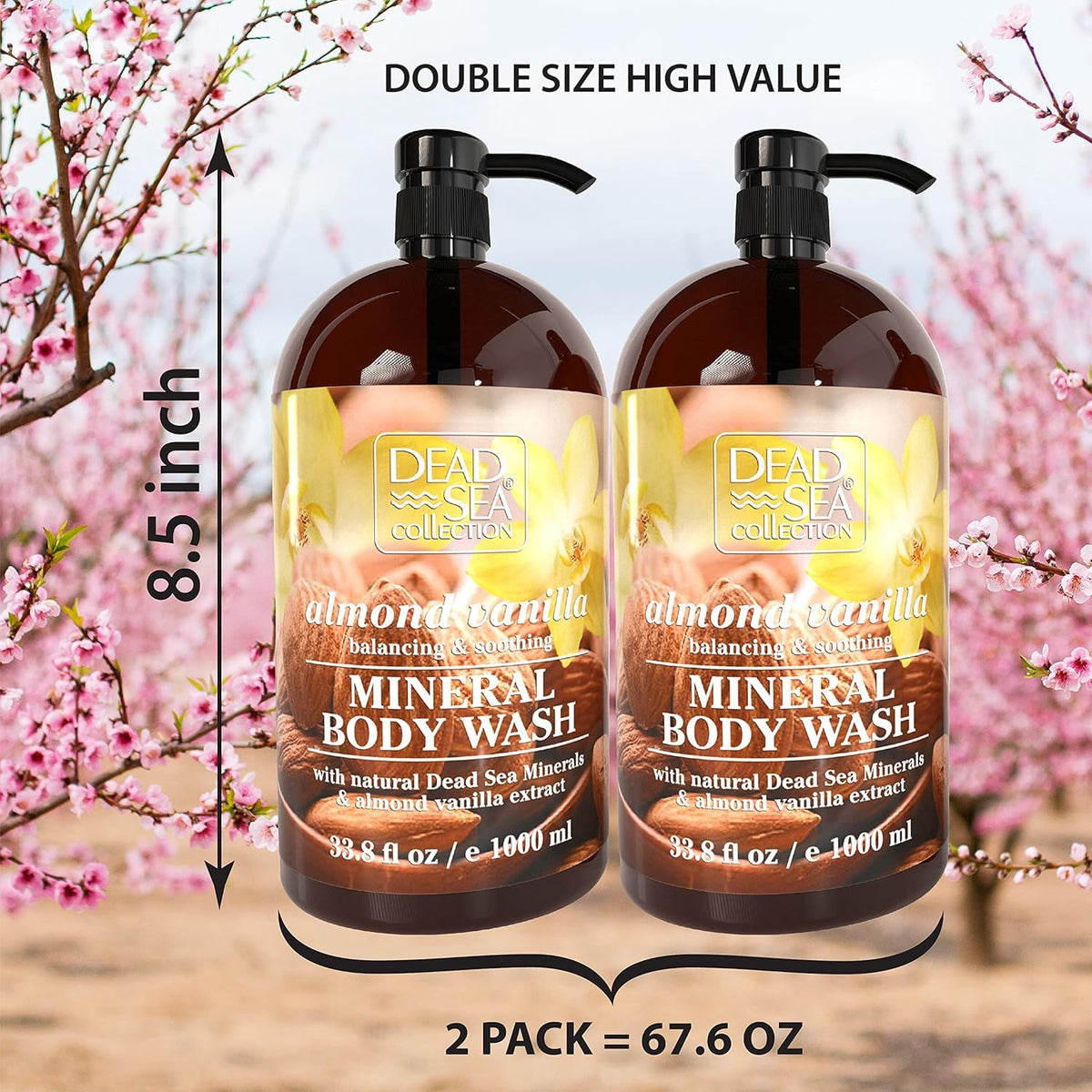 Dead Sea Collection Almond Vanilla Body Wash for Women and Men – Almond Vanilla Scent with Dead Sea
