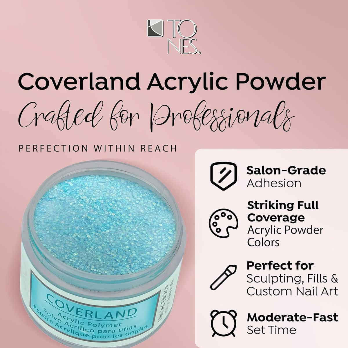 Tones Coverland Acrylic Powder | Blue Lagoon | 1.5 Oz | Limited Edition for Nail Design | Sculpting