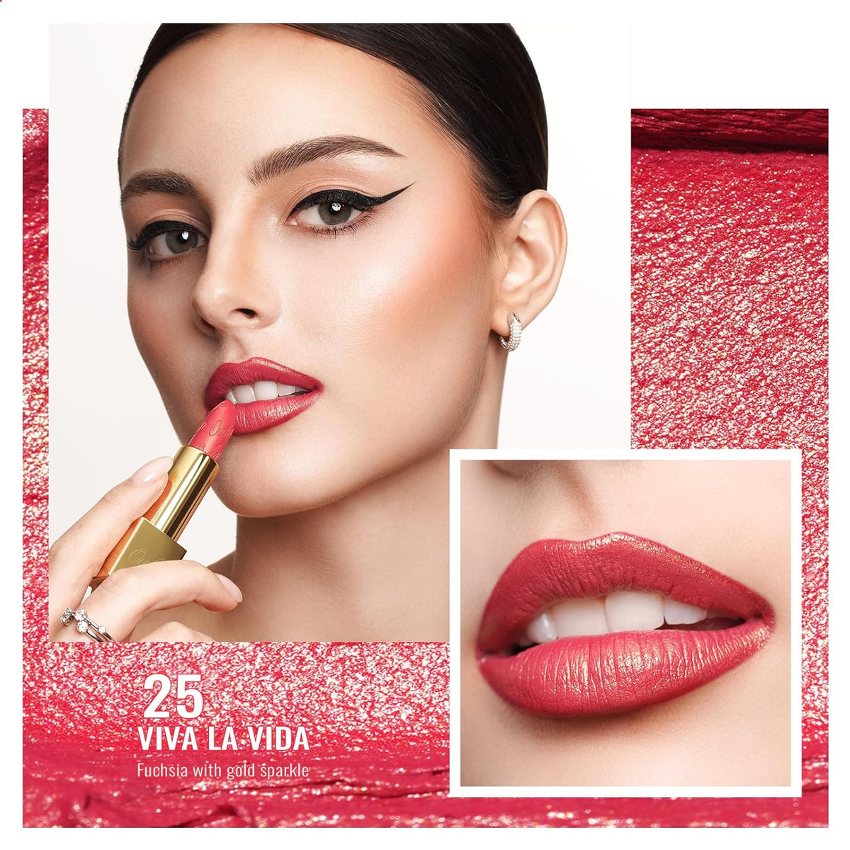 Oulac Glitter Lipstick for Women with Metallic 3D Shine Lightweight Hydrating Formula, High Impact