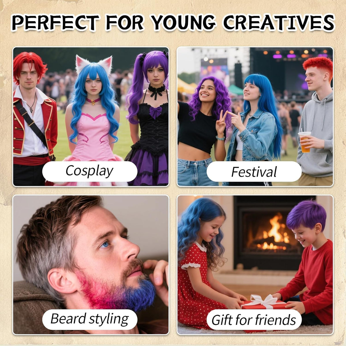 Byhoo Blue Red Purple Temporary Hair Color for Dark Hair Dye, Cream Formula, Washable Hair Dye for