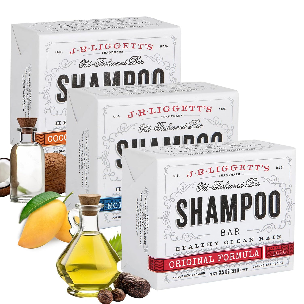 J.R.LIGGETT’S Original Formula, Moisturizing Formula and Coconut & Argan Oil Shampoo Bars