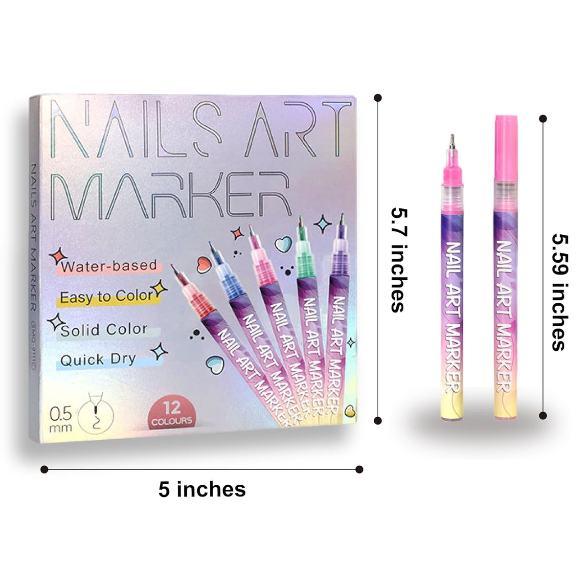 12 Colors Nail Art Pens Set 3D Nail Polish Pens Graffiti Dotting Pen Acrylic Paint Pens Point Liner