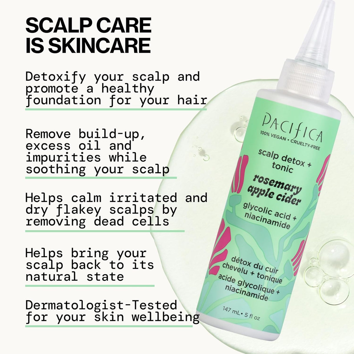 Pacifica Scalp Detox Set – Rosemary Apple Cider Vinegar Scalp Exfoliating Tonic with Scalp Massager