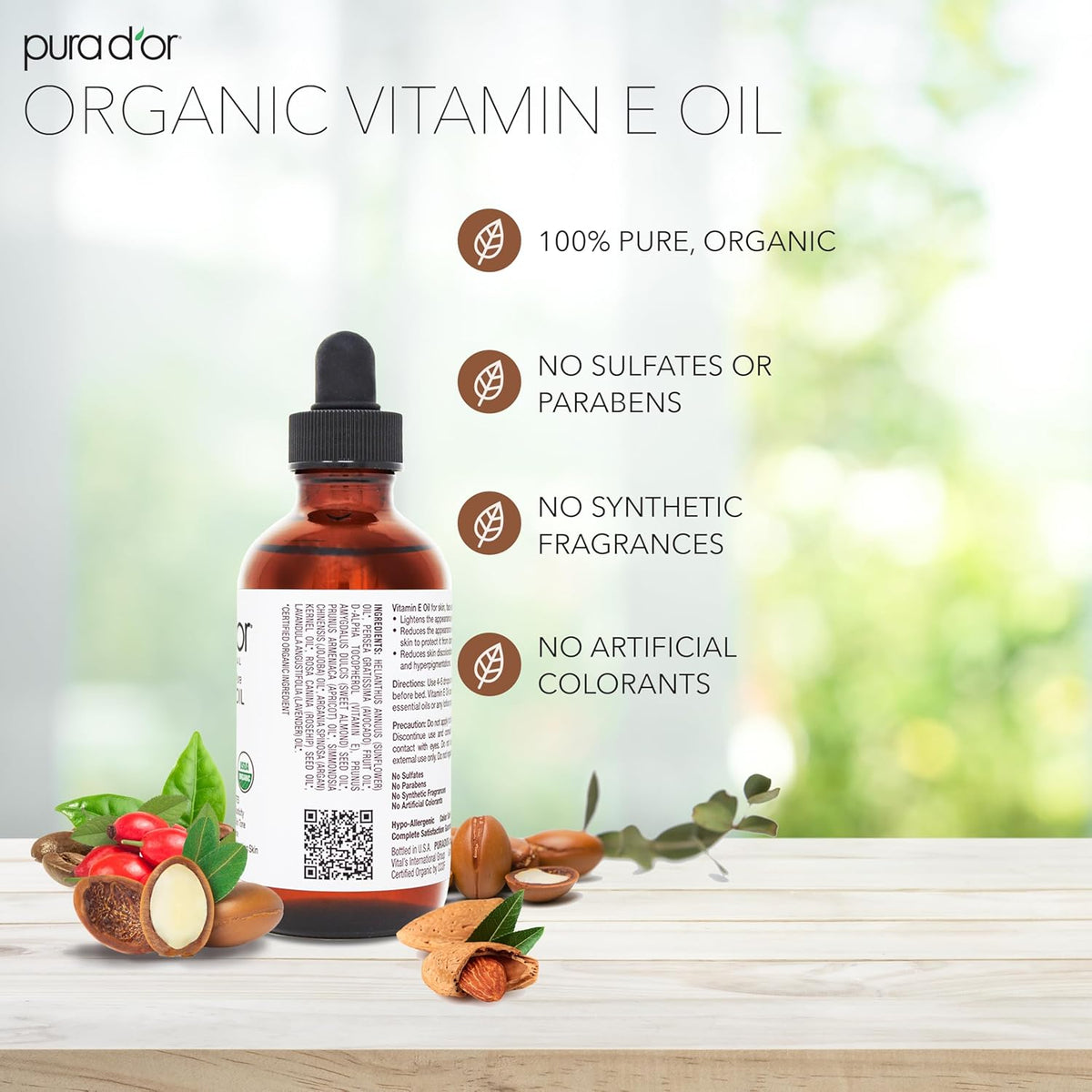PURA D'OR 4 Oz ORGANIC Vitamin E Oil Blend - 100% Natural Hexane Free, Sweet Almond, Apricot