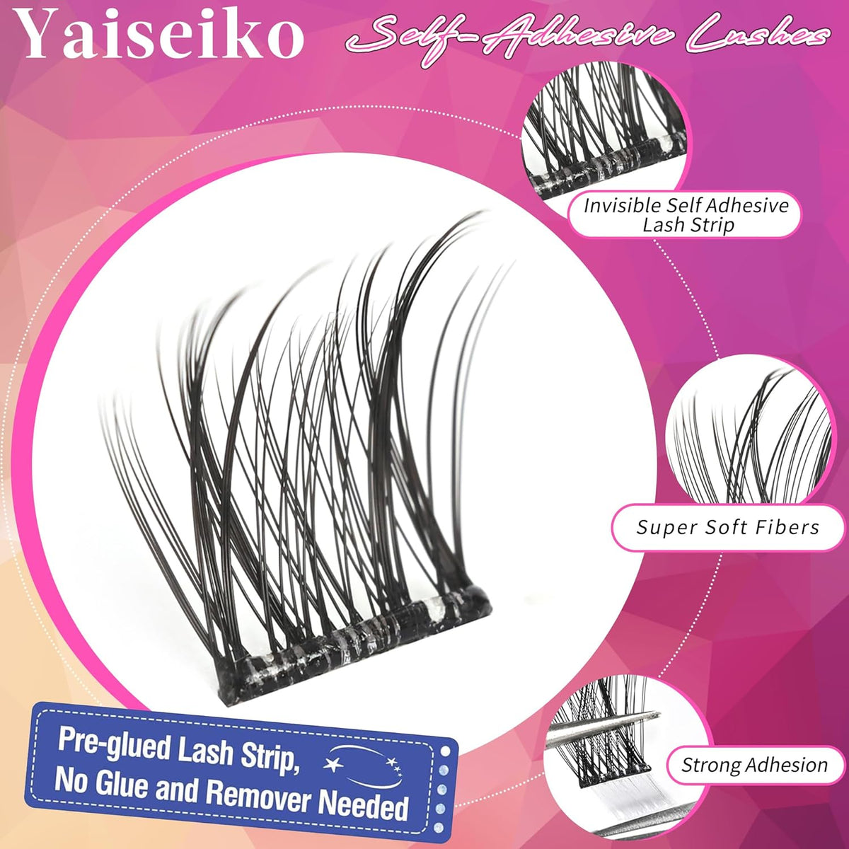 Self Adhesive Eyelashes Kit Wispy Eyelash Extension Self Adhesive Lashes Reusable Press on Lashes