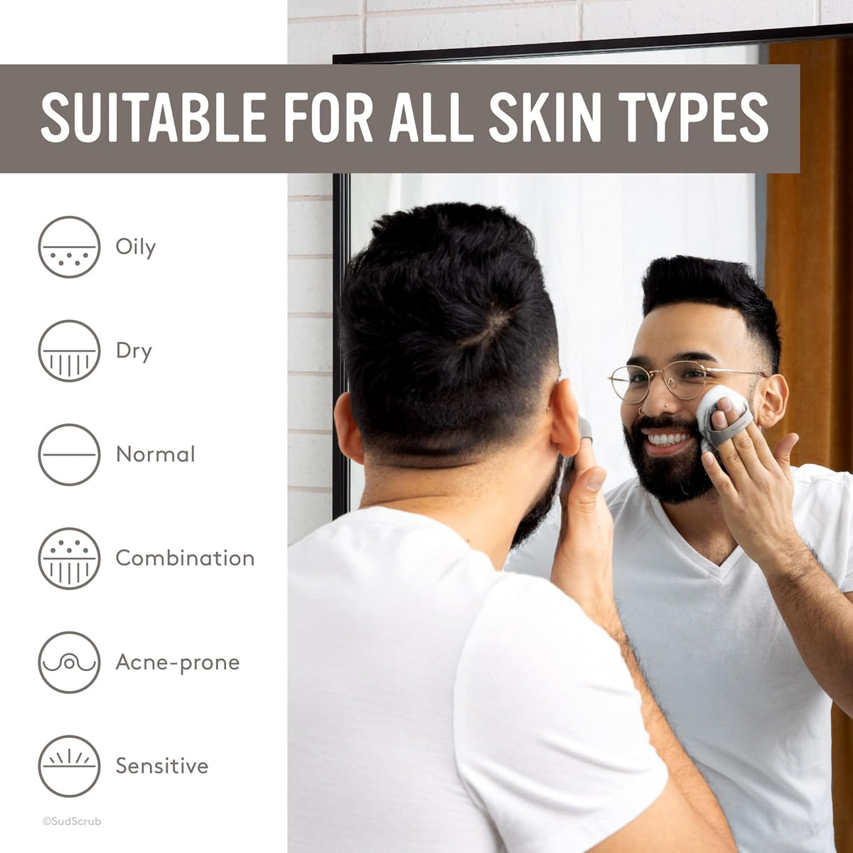Sud Scrub® Antimicrobial Silicone Face Scrubber, 1 Pack, Gentle Face Exfoliator for Sensitive Skin