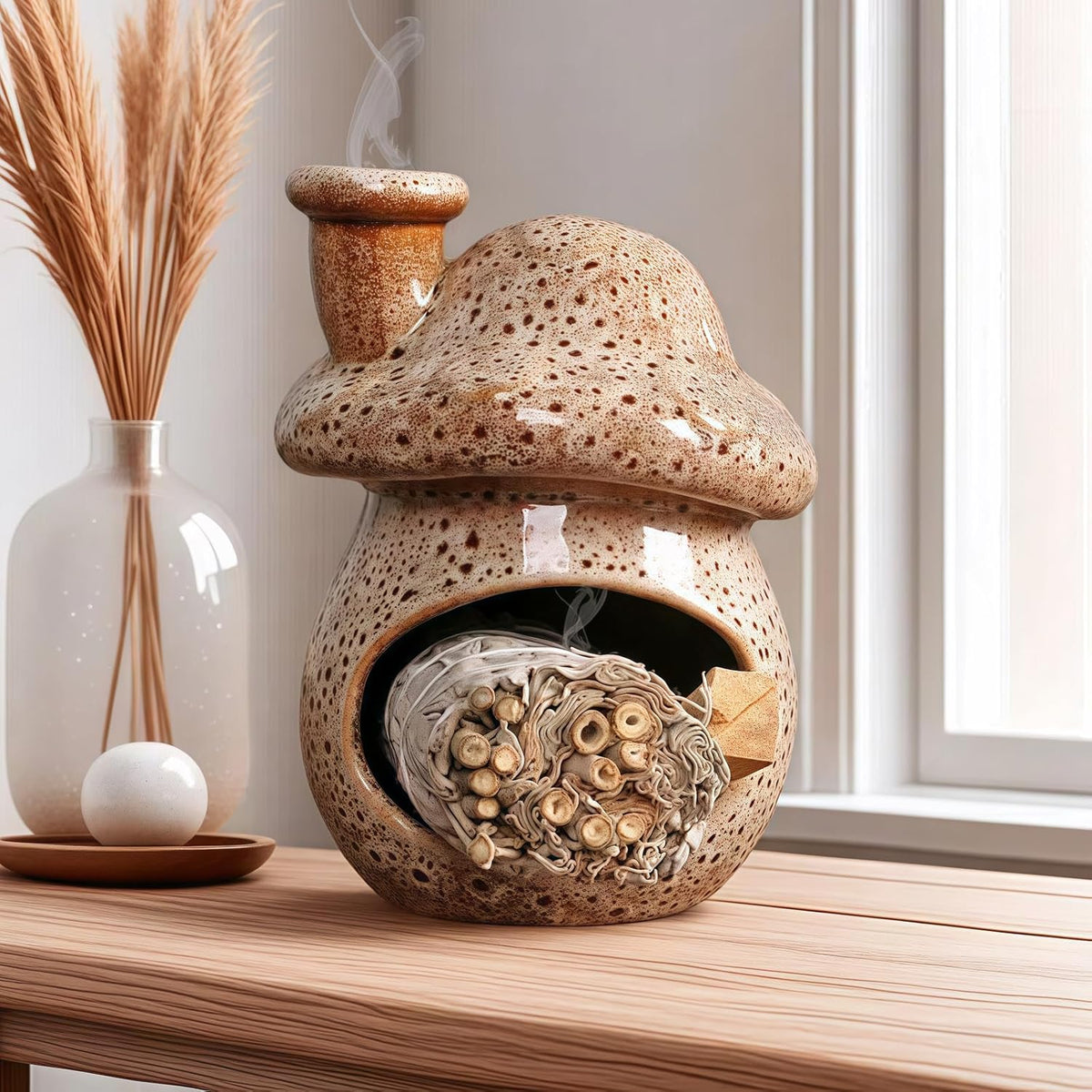 Mushroom Incense Holder, Blue Ceramic Palo Santo Holder Burner & Sage Holder - Mini Tabletop