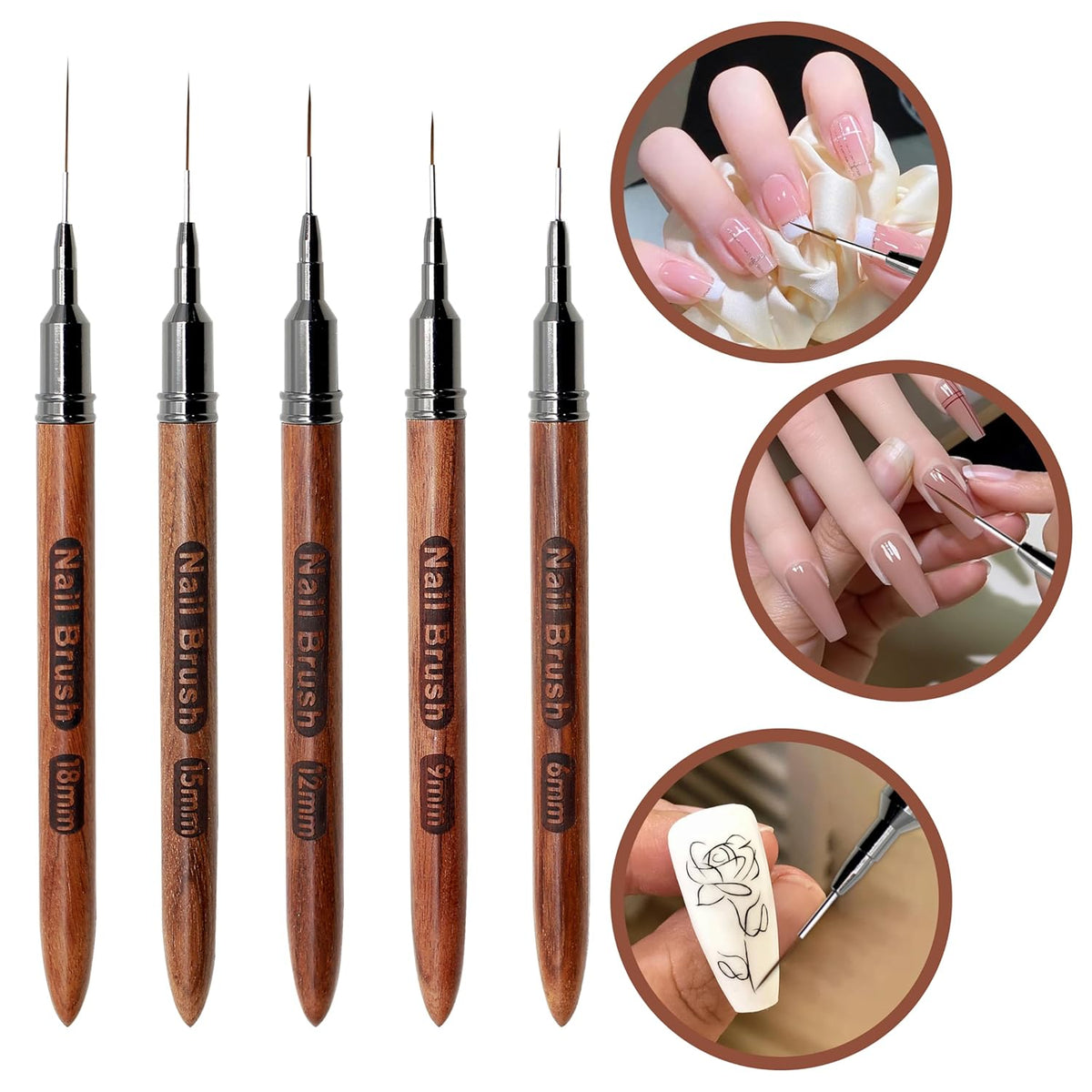 Nail Art Brushes, 5Pcs Wooden Nail Art Liner Brushes,Natural color,Painting Art Design Brush Set