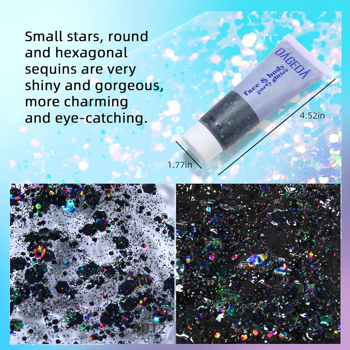 DAGEDA Body Glitter Gel, Face Glitters Body Gel Sequins Shimmer Liquid Eyeshadow, Chunky Glitter