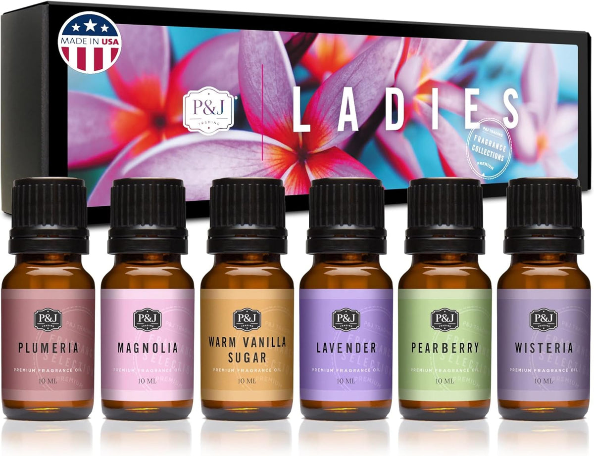 P&J Trading Fragrance Oil Ladies Set | Pearberry, Lavender, Warm Vanilla Sugar, Plumeria, Magnolia