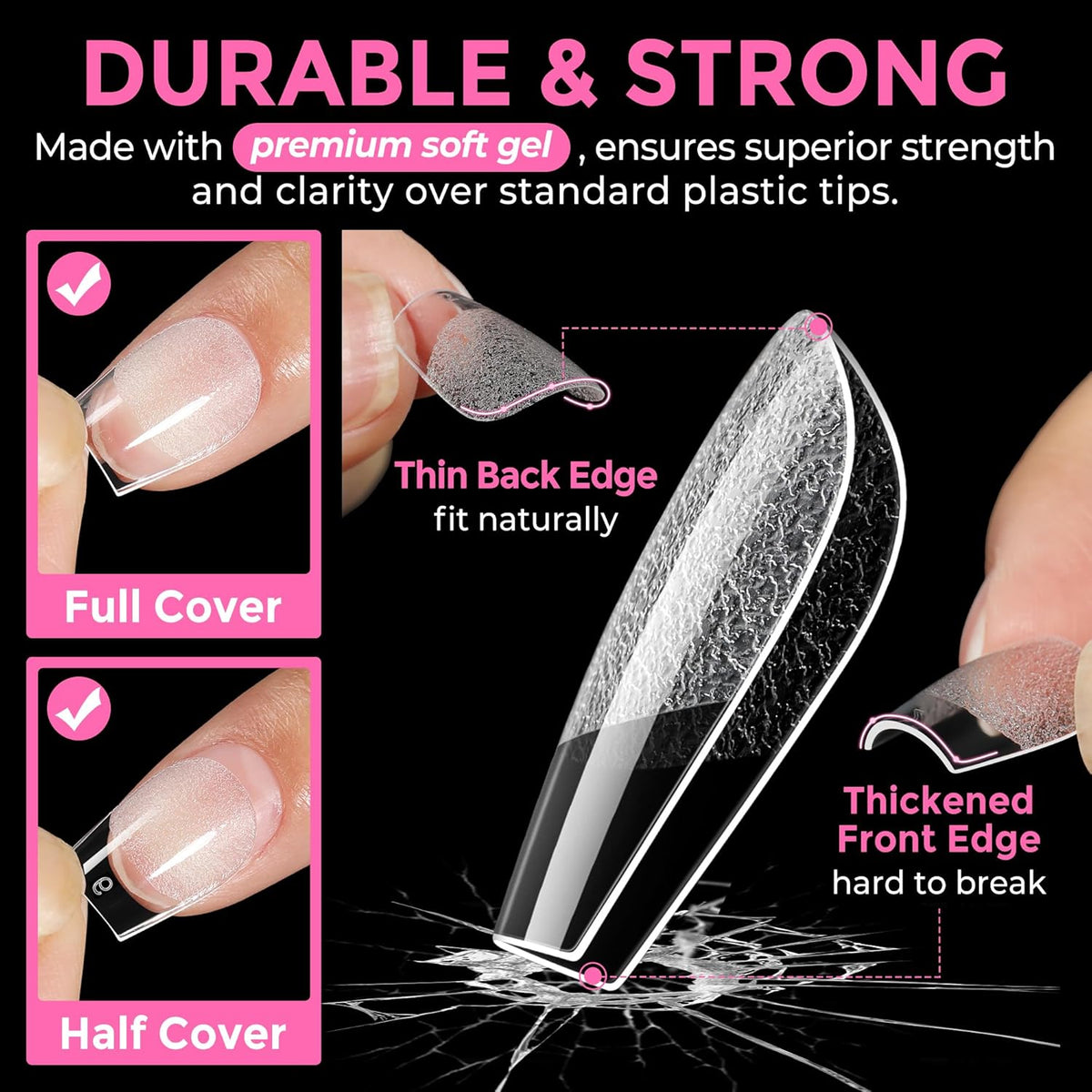 UNA GELLA Extra Short Coffin Nail Tips: XS 216pcs Pre-shape Press on Nails Extra Short Coffin Gel