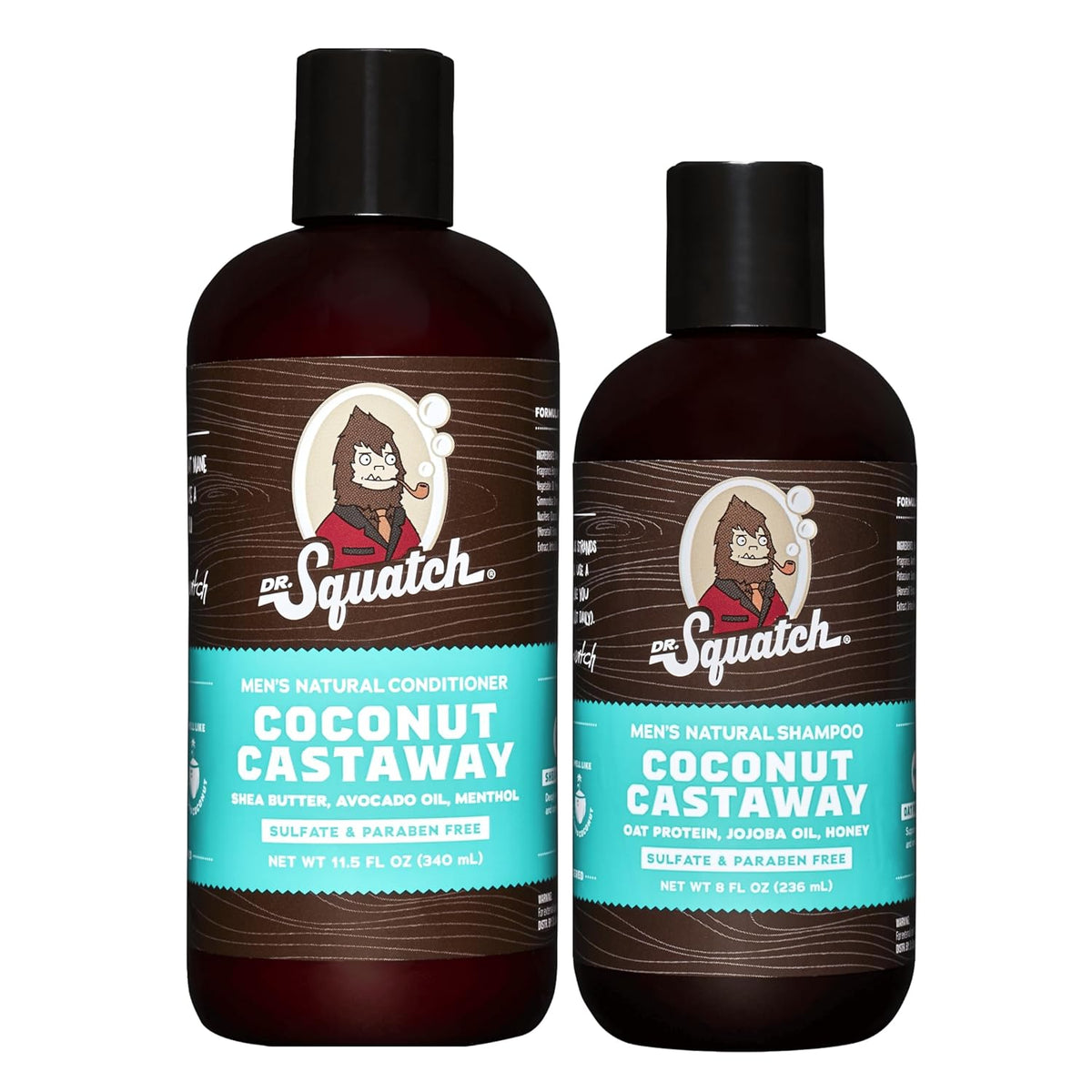 Dr. Squatch Natural Hair Bundle for Men - Healthy, Full Looking Hair - Coconut Castaway Shampoo (8