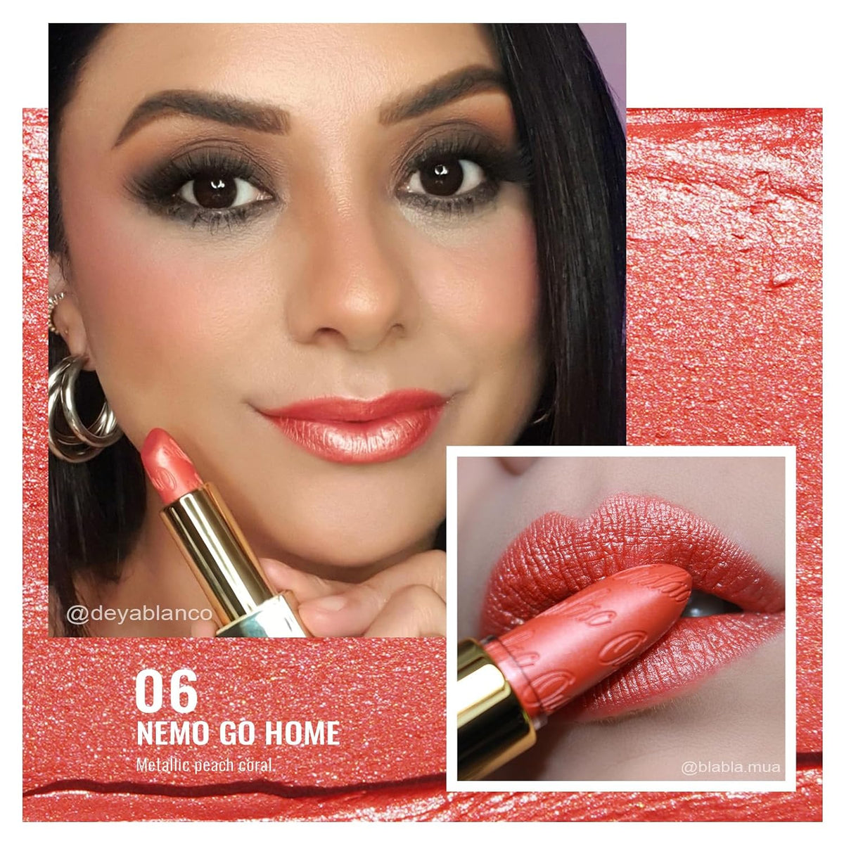 Oulac Coral Pink Lipstick for Women with Metallic 3D Shine Lightweight Hydrating Formula, High