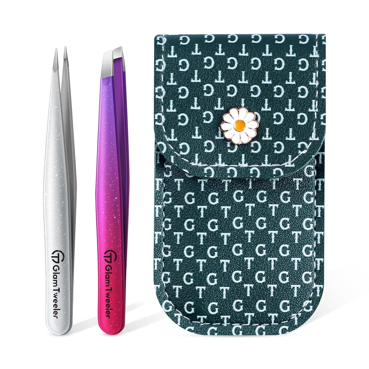Expert Slant and Point Tip Tweezer Set with Exclusive Storage & Carrying Case, GlamTweeler Sharp &