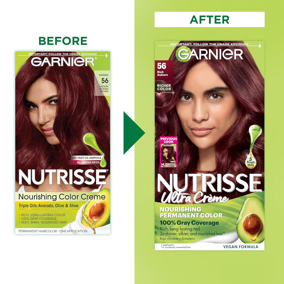 Garnier Hair Color Nutrisse Nourishing Creme, 56 Rich Auburn (Sangria) Permanent Hair Dye, 2 Count