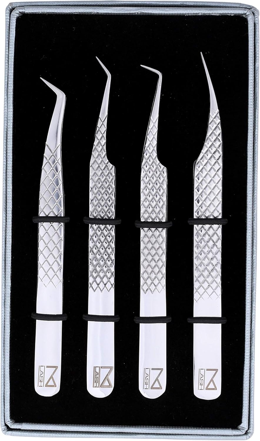 M LASH Eyelash Extension Tweezers (Set of 4) - Professional & Precision Lash Tweezers for Eyelash