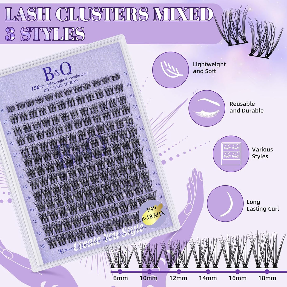 Lash Extension Kit B49 Eyelash Extension Kit B&Qaugen DIY Lash Extension Kit 156 PCS Lash Clusters