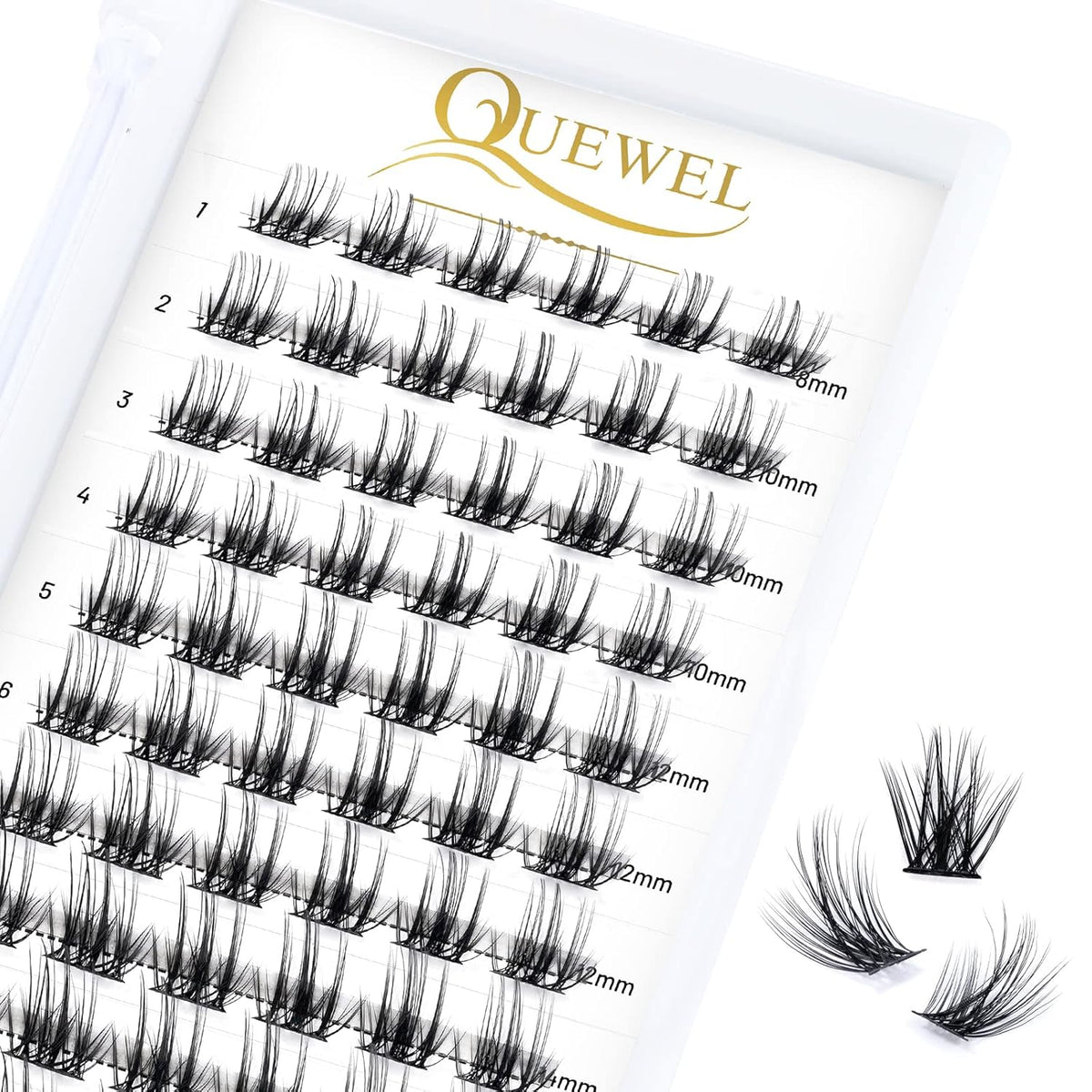 QUEWEL Cluster Lashes 72 Pcs Wide Stem Individual Lashes C/D Curl 8-16mm Length DIY Eyelash