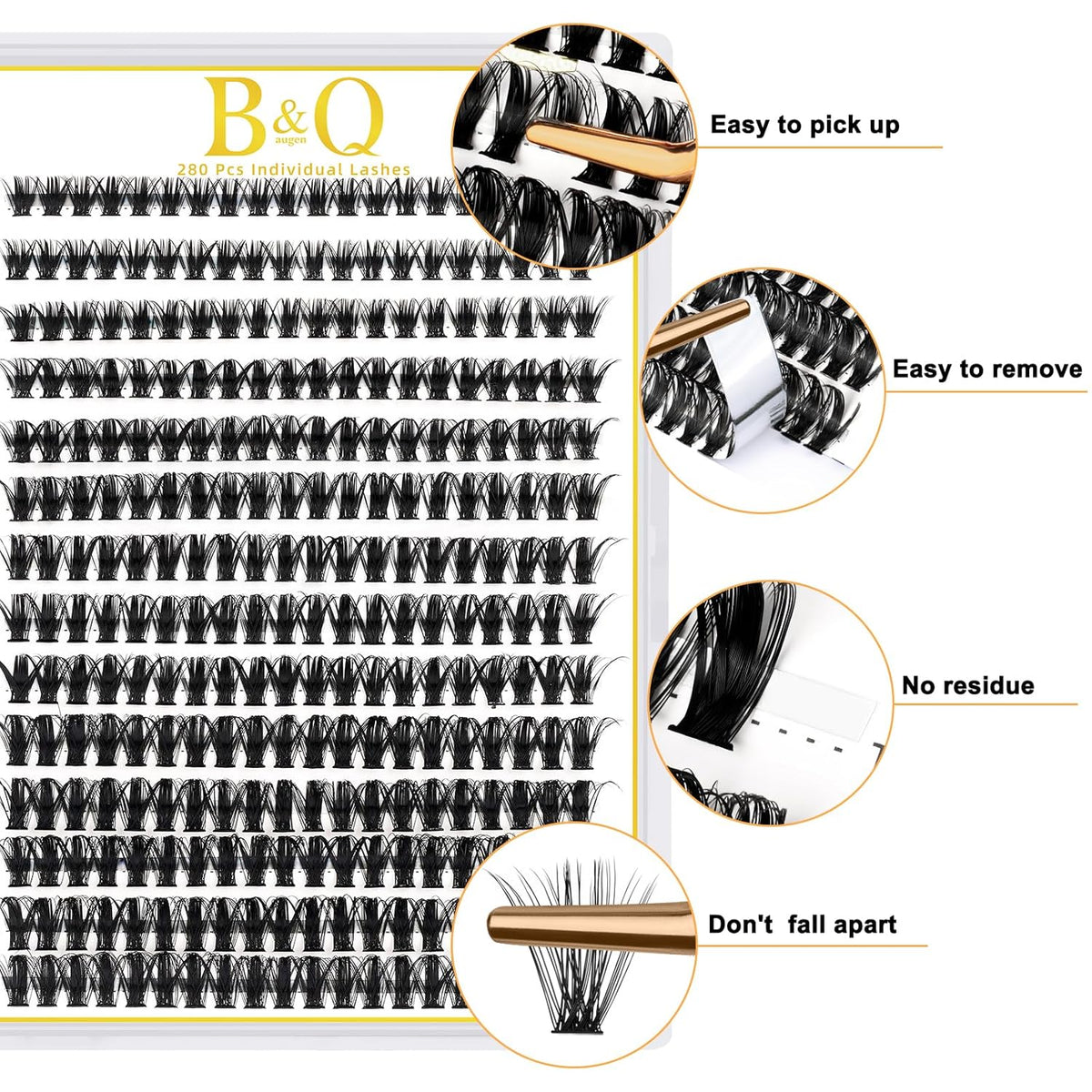 B&Qaugen Lash Clusters 50D-D-18 Individual Lashes 280 Clusters False Eyelash Extensions at Home