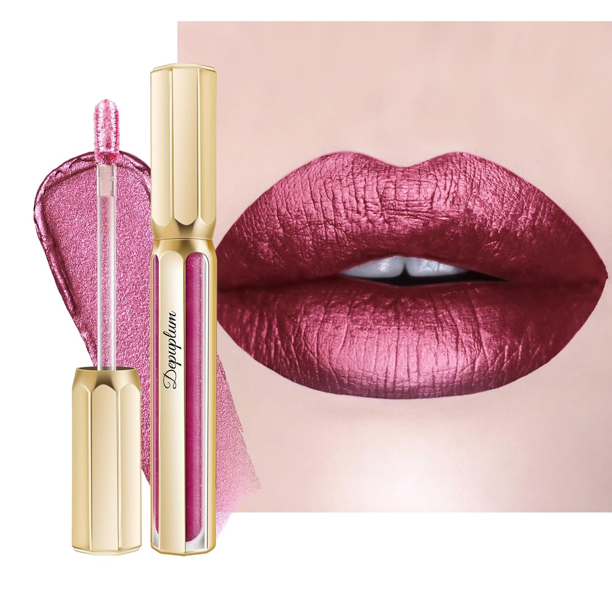 Burgundy Lipsticks for Women Metallic Lipstick Long Lasting Non Stick Cup Lip Gloss, Shimmer