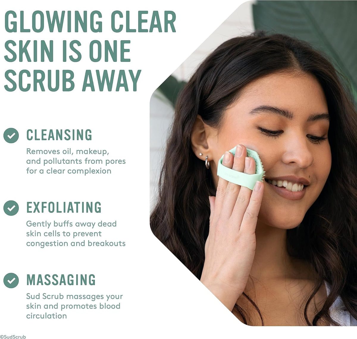 Sud Scrub® Antimicrobial Silicone Face Scrubber, 1 Pack, Gentle Face Exfoliator for Sensitive Skin