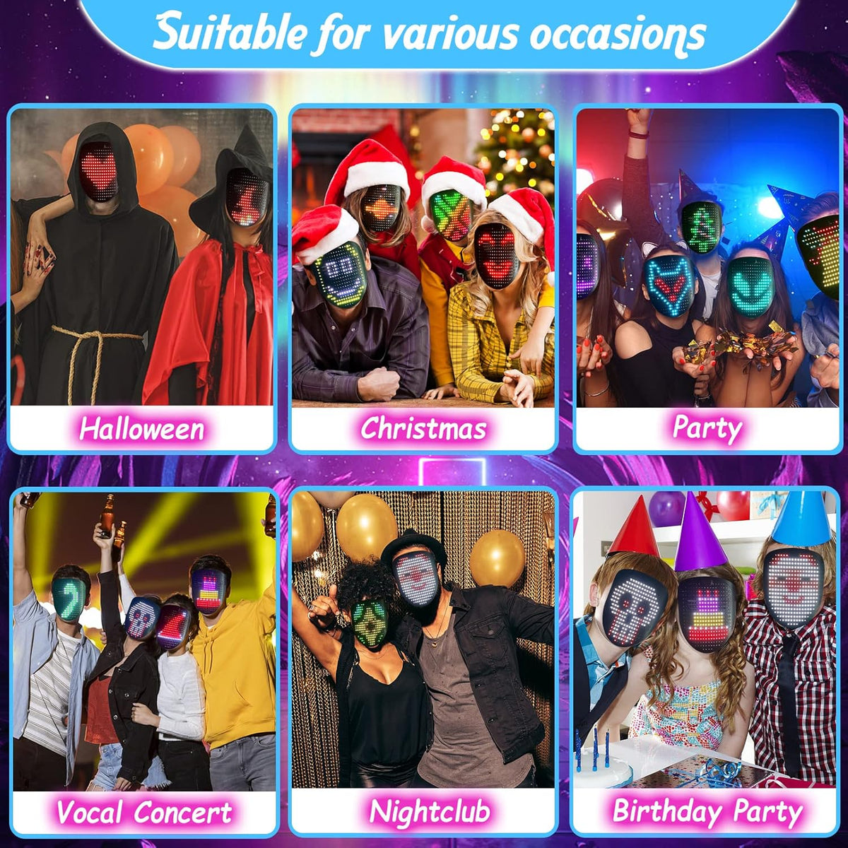 Led Mask with Gesture Sensing,Light up mask for Kids/Men/Women LED Halloween Mask for Costume
