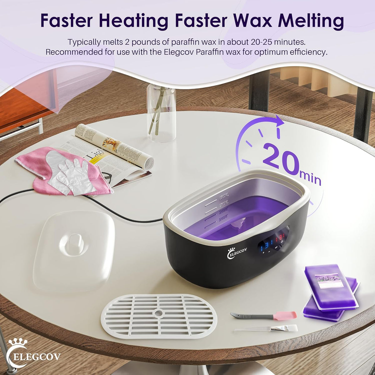 Paraffin Wax Machine for Hand and Feet - ELEGCOV Paraffin Wax Warmer with 8 Packs Lavender Bath Wax