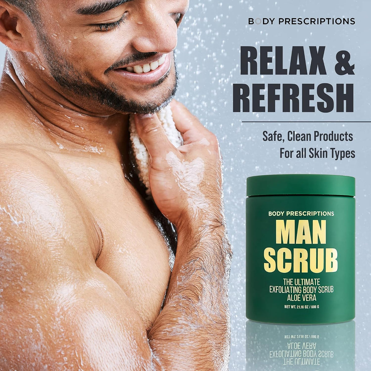 Body Prescriptions Men’s Exfoliating Body Scrub – Ultimate Skin Cleansing Wash in Jar with