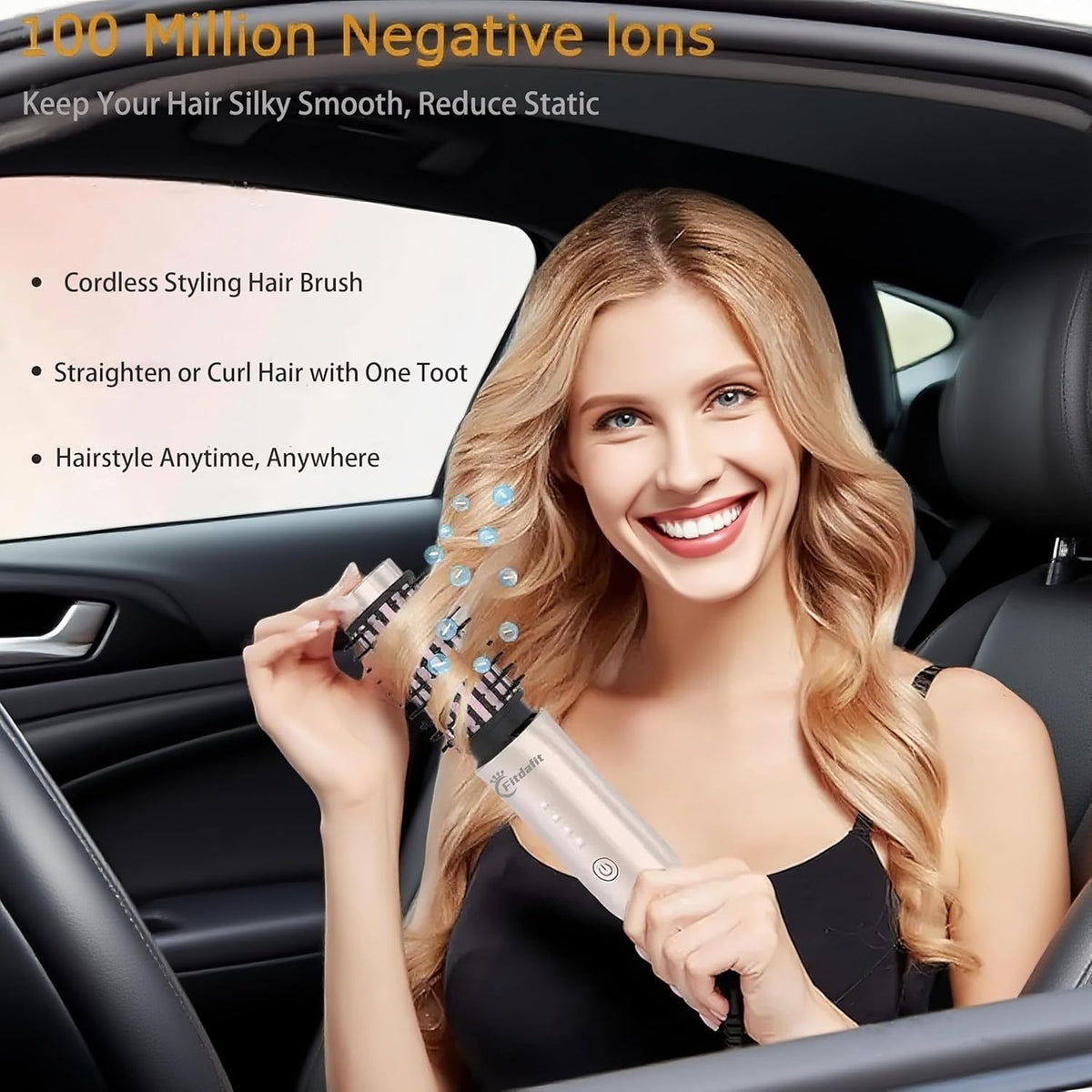 Cordless Hair Curling Iron Brush, 1.5" Mini Cordless Hair Curler, 3-in-1 Travel Curling Brush Hair