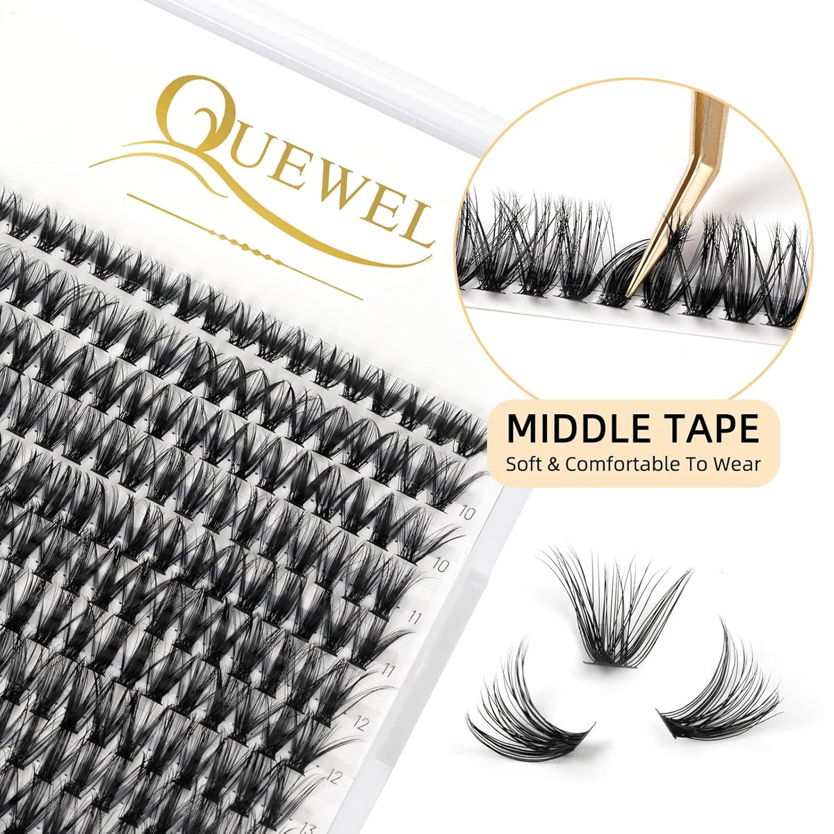 QUEWEL Cluster Lashes 240Pcs Individual Lashes 40D 0.07D Curl Mix8-14mm Lash Extensions Clusters