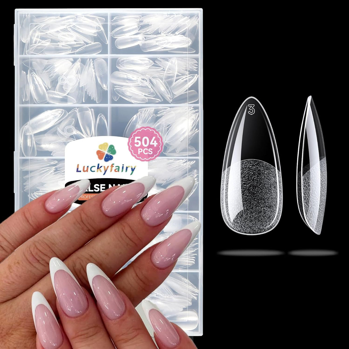 Medium Almond Nail Tips, 504pcs Soft Gel Pre-Filed Acrylic Almond Fake Nails, Half Matte Full Cover