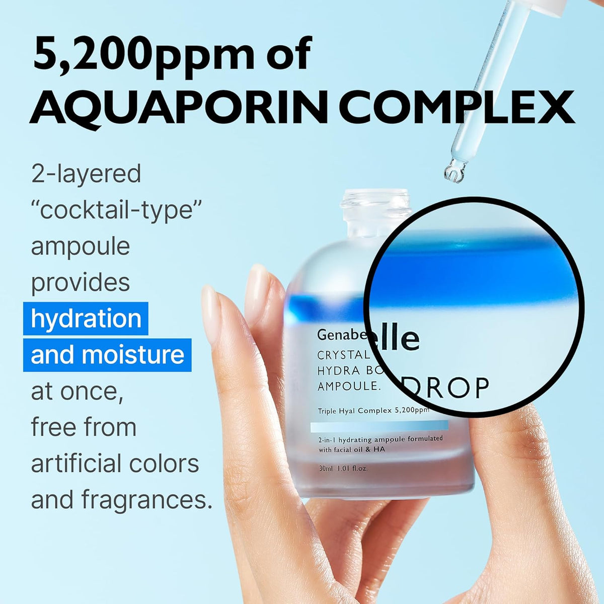 Crystal Drop Hydra Booster Ampoule – Hydrating Serum with Hyaluronic Acid, Panthenol & Jojoba Oil