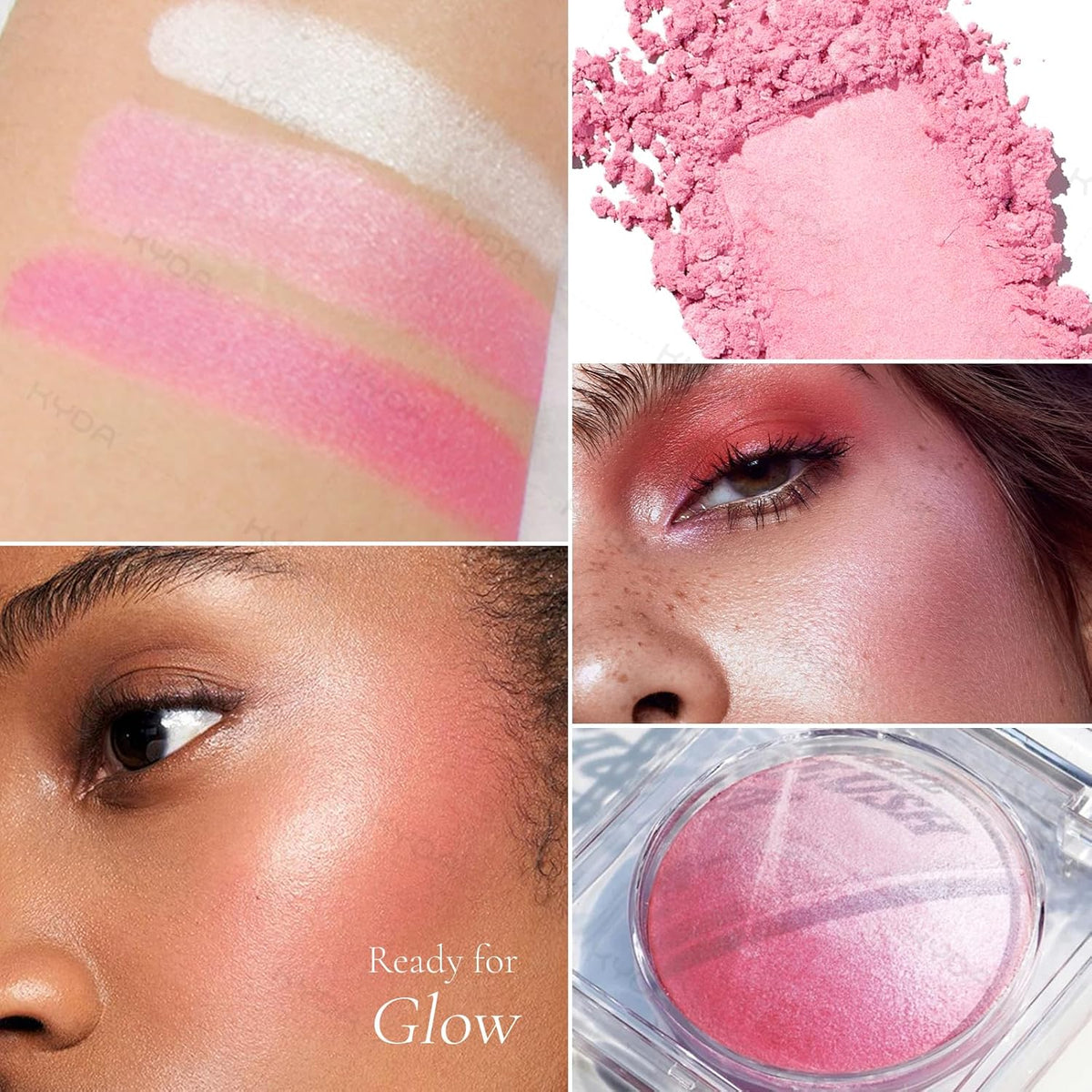 KYDA Pink Baked Blush, Pink Glow Powder for Blush and Highlighter, High Glossy Finish, Lightweight