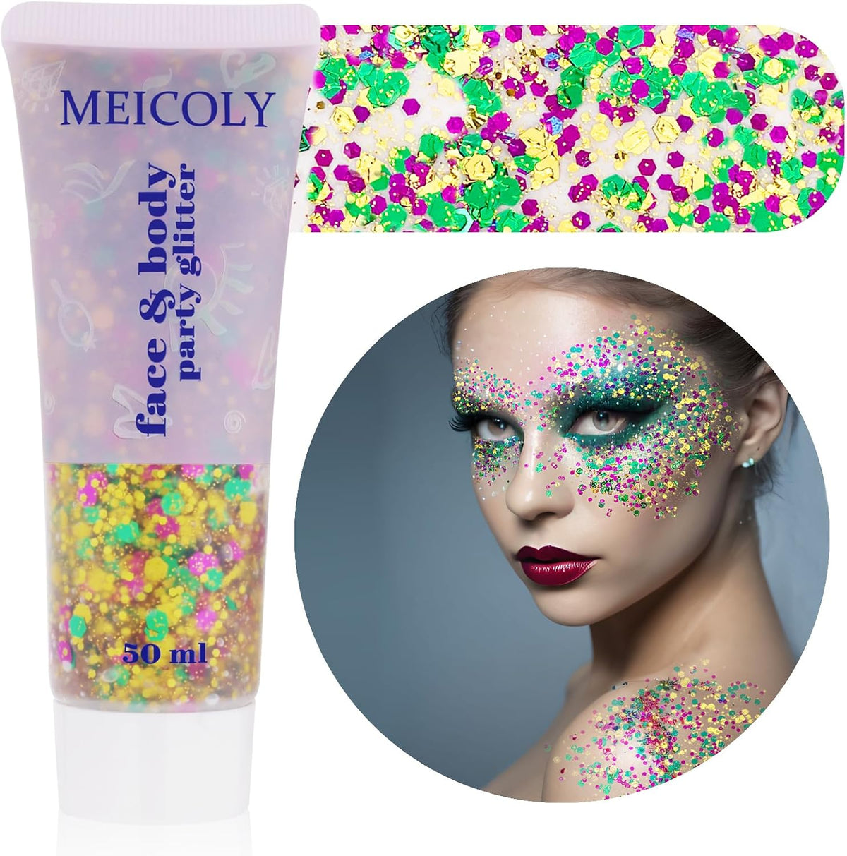 MEICOLY Mardi Gras Face Glitter,Mardi Gras Outfit for Women Kids,Mardi Gras Accessories for