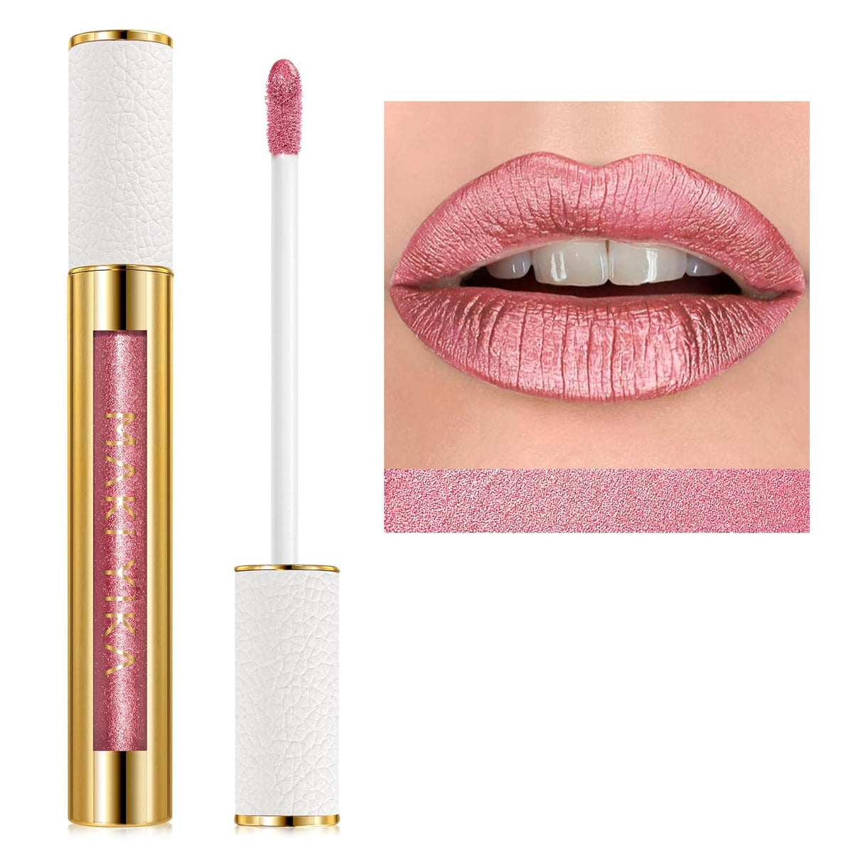 MAKI YIKA Pink Nude Lipstick for Women Metallic Lipsticks Glitter Long Lasting Lipstick No Smudge