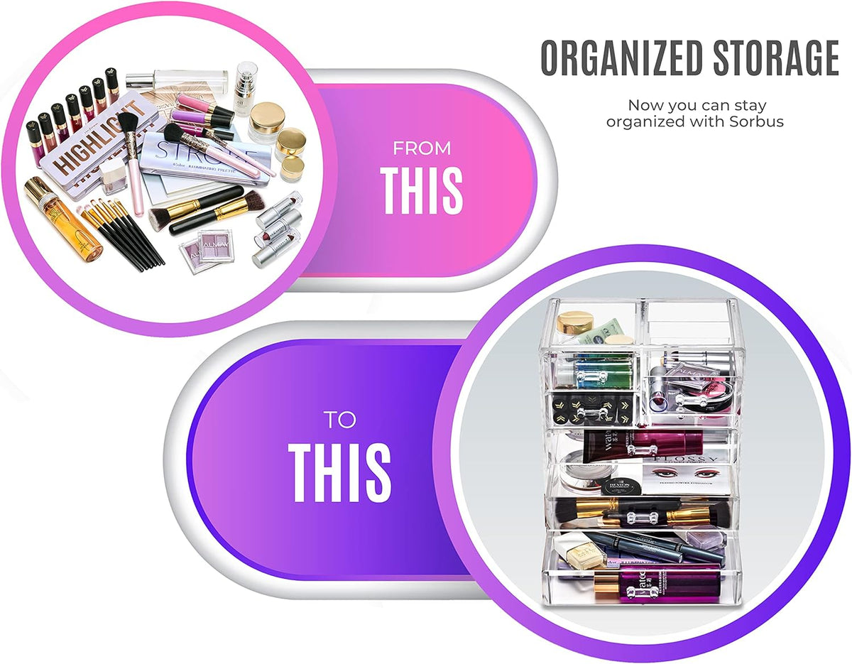 Sorbus Acrylic Makeup Organizer Set, 7-Drawer Vanity & Countertop Cosmetic Storage with Small &