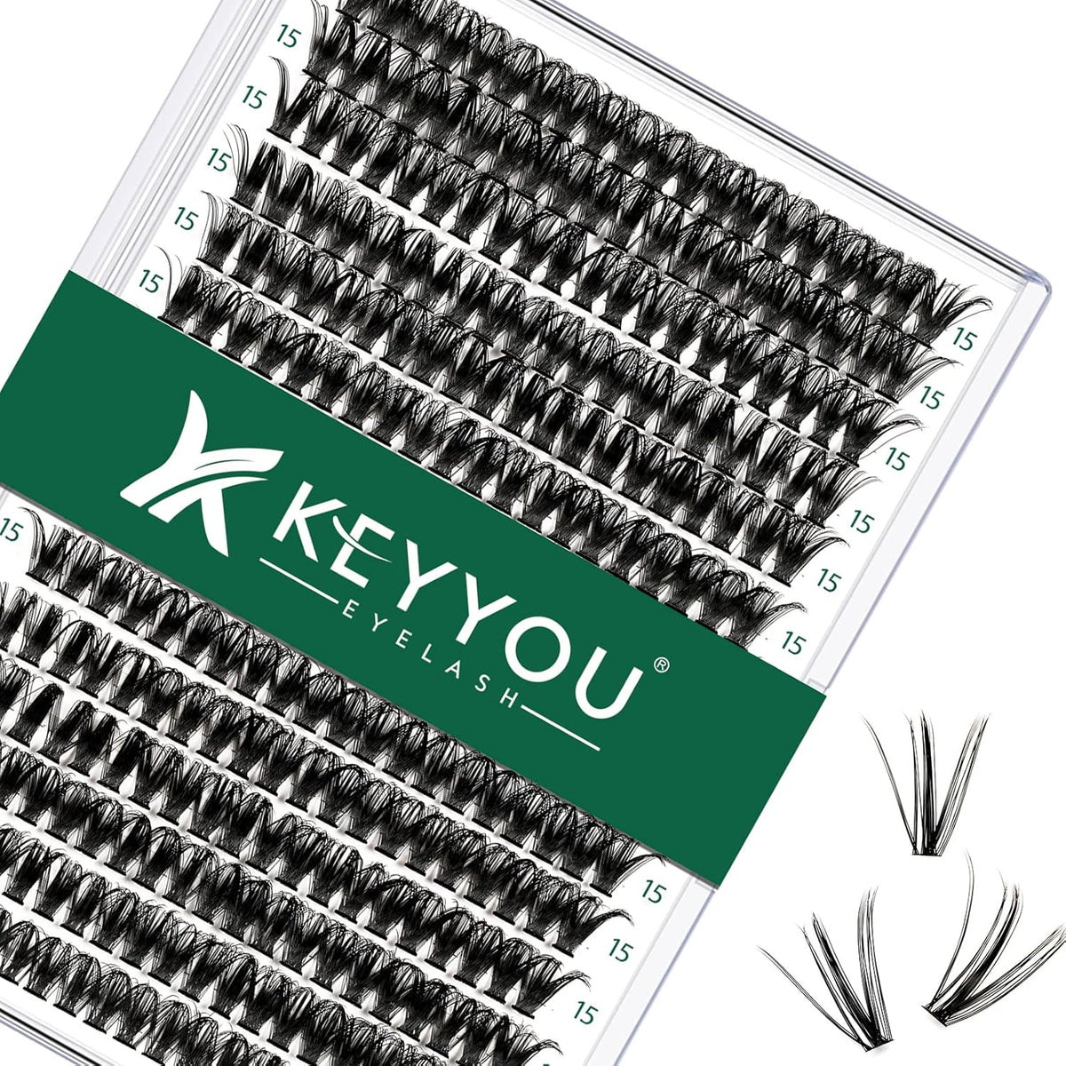 Lash Clusters 300pcs Individual Lashes 40D 0.07D Curl 15mm DIY Eyelash Extension KEYYOU Large Tray
