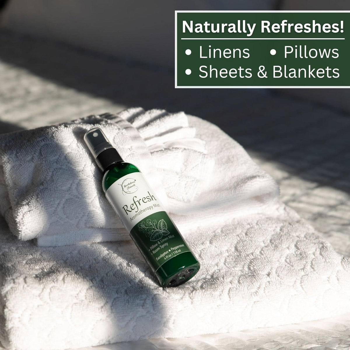 Refresh Aromatherapy Room Spray & Pillow Mist. Peppermint & Eucalyptus Essential Oil Spray, Linen