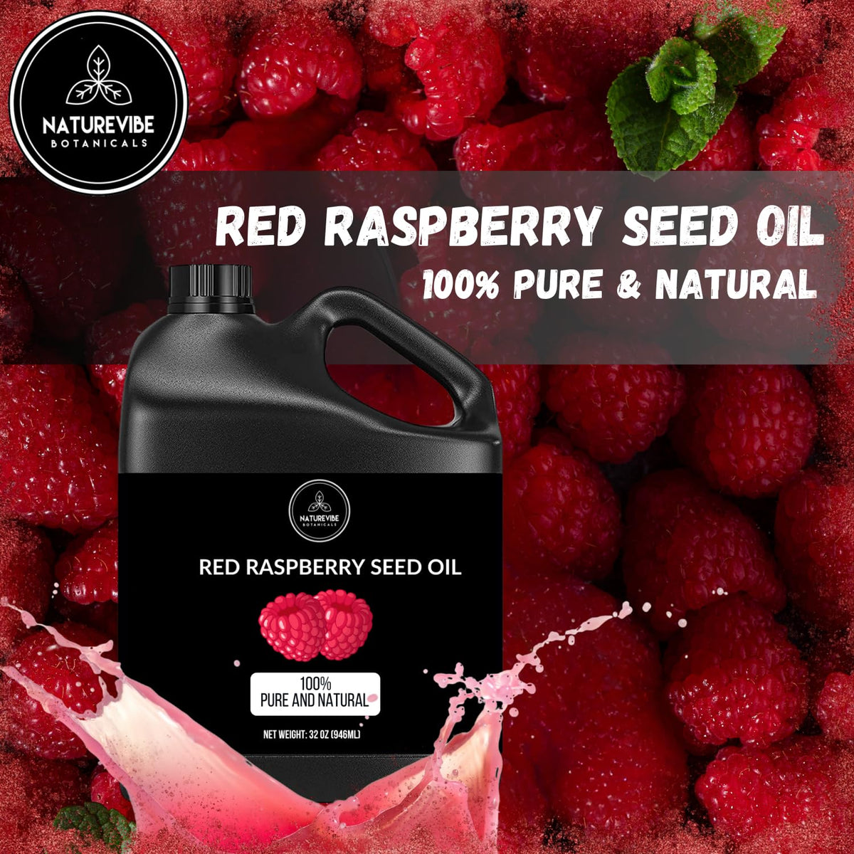Naturevibe Botanicals Red Raspberry Oil 32 Ounces | 100% Pure and Natural | Great for Skin Care and