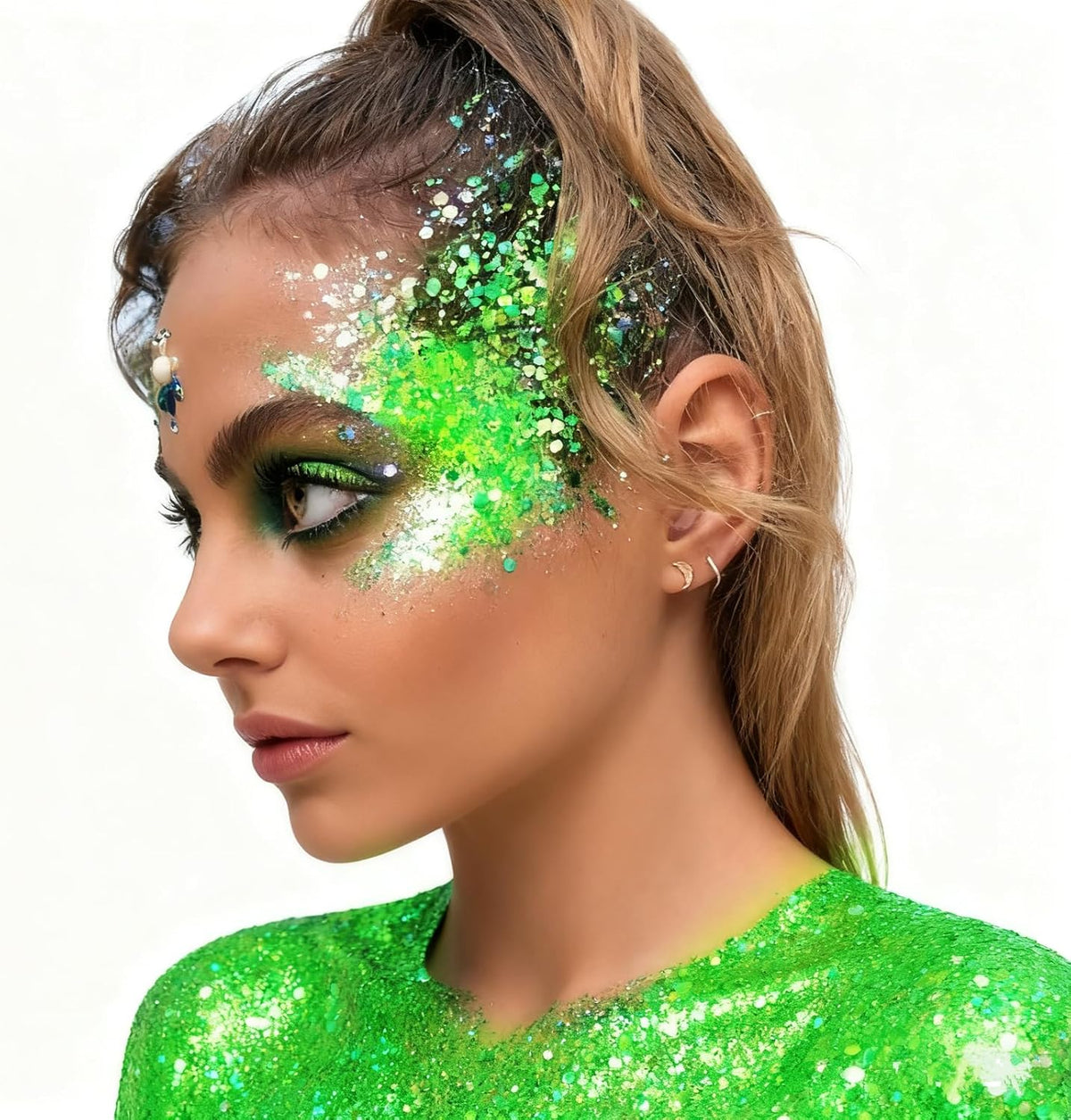 Go Ho Light Green Face Body Glitter,Sparkly Face Glitter Makeup,Light Green Face Paint Holographic