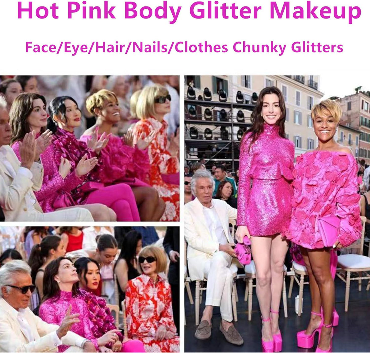 Go Ho Hot Pink Face Body Glitter Gel,Singer Concerts Hot Pink Face Paint Makeup,Holographic Chunky