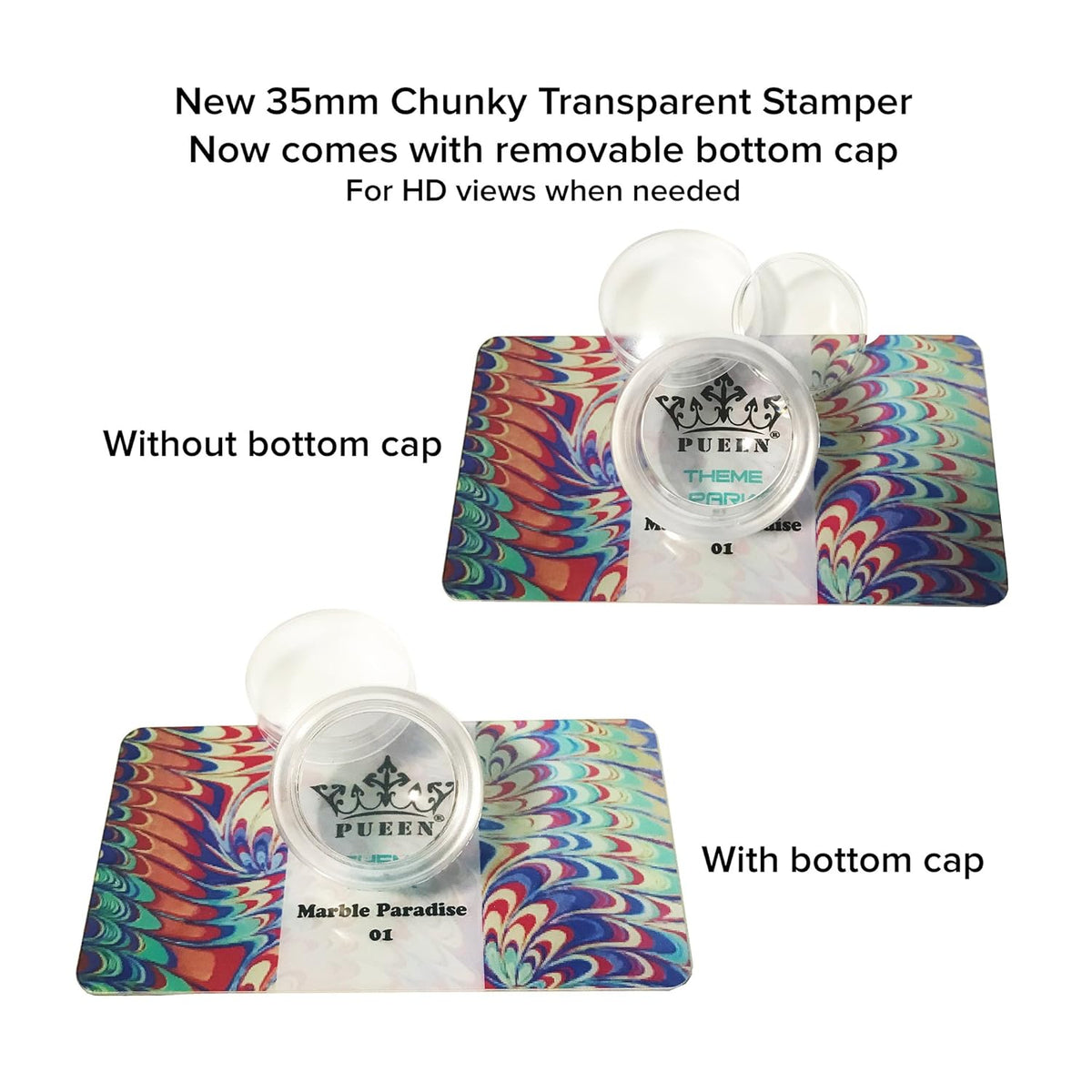 PUEEN 35mm HD Chunky Transparent Soft Stamper and Scraper Set - Nail Art - Stamping Tools - CLEAR