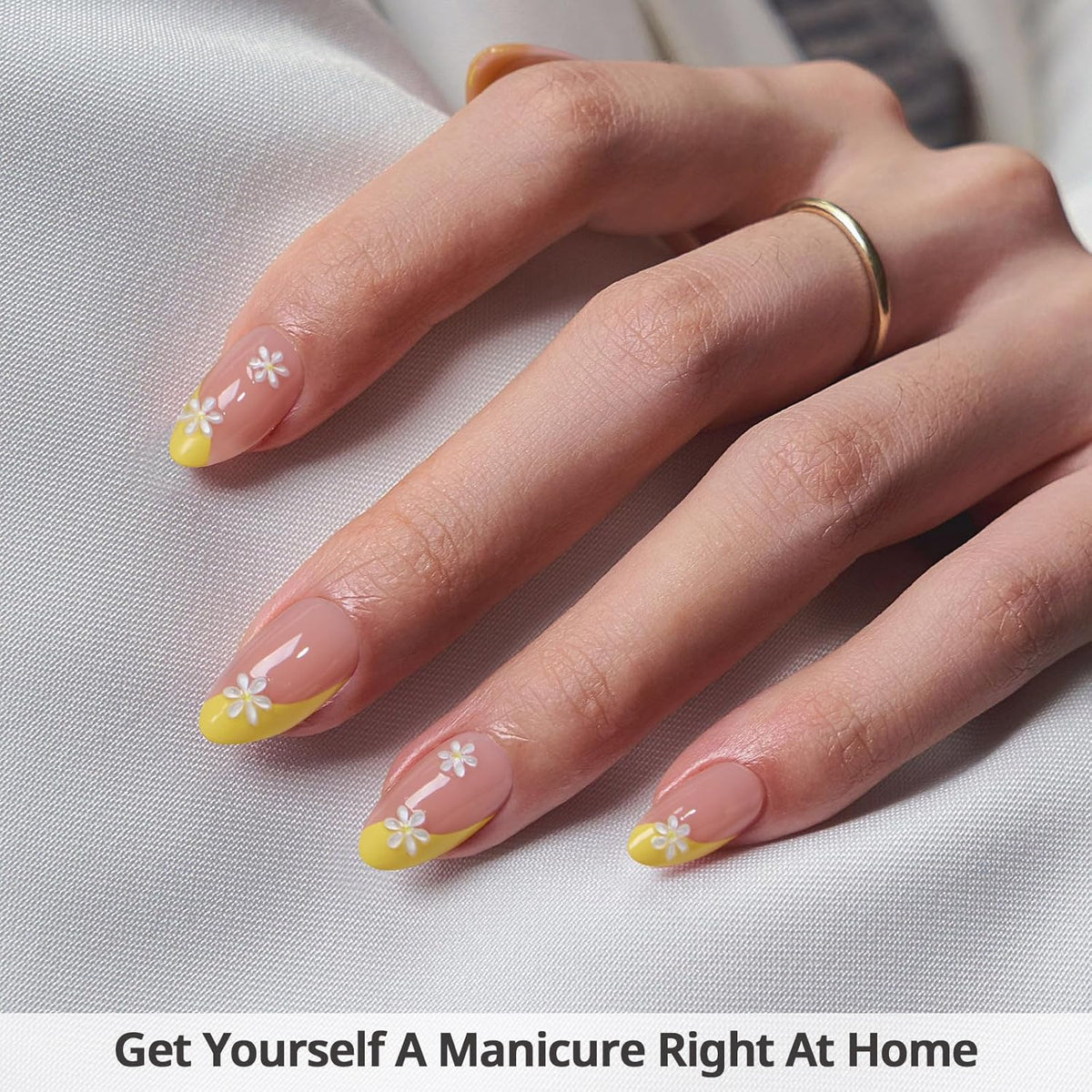 BTArtbox French Tip Press On Nails - Lamp-Curable Short Almond Press On Nails with Glue for Women