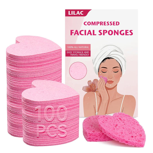 100 Count Compressed Pink Facial Sponges | 100% Natural Cellulose Eco-Friendly Makeup Sponges for