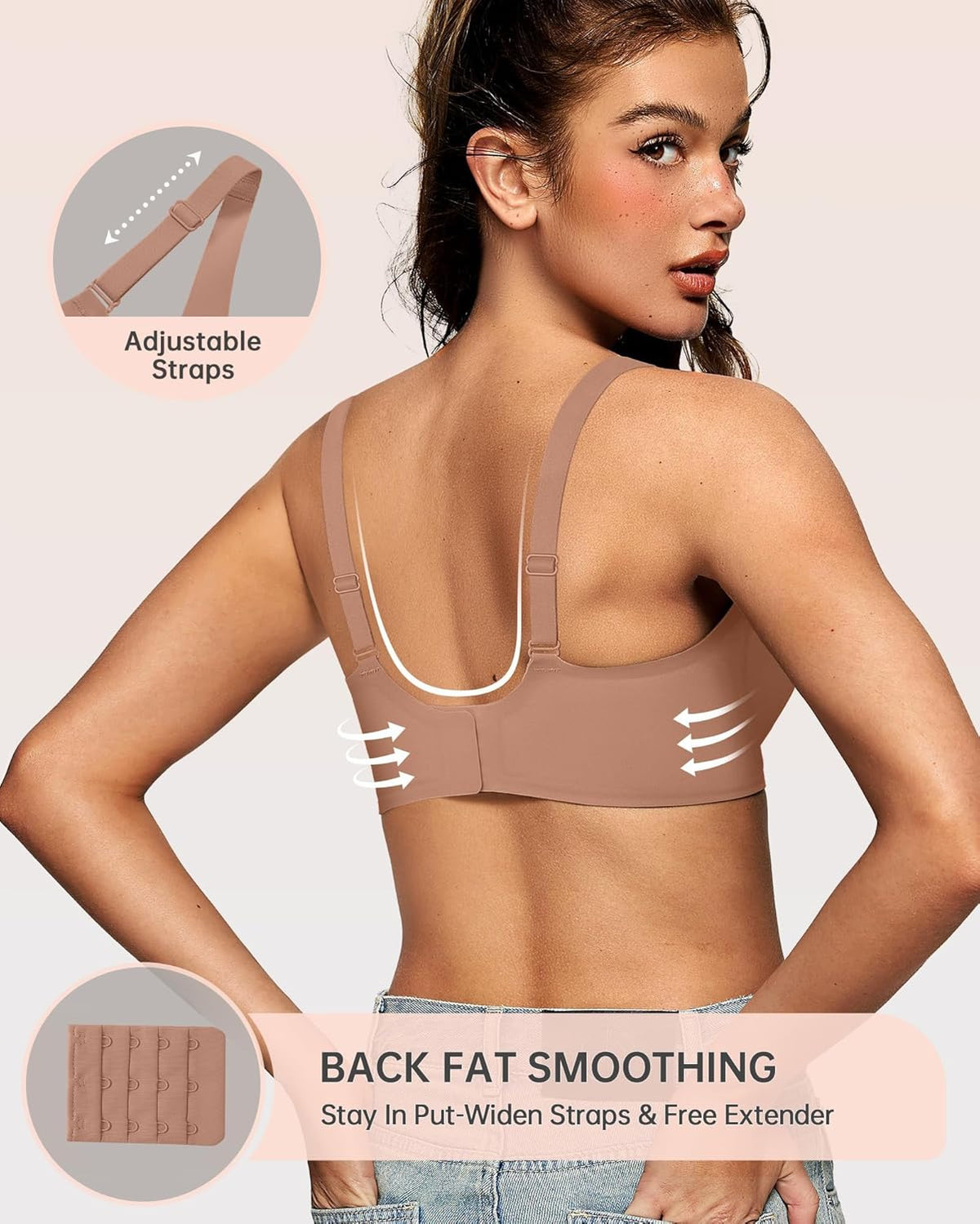 OEAK Womens Deep V Bras Wireless Comfortable Bra Supportive No Underwire Bras Tshirt Push Up