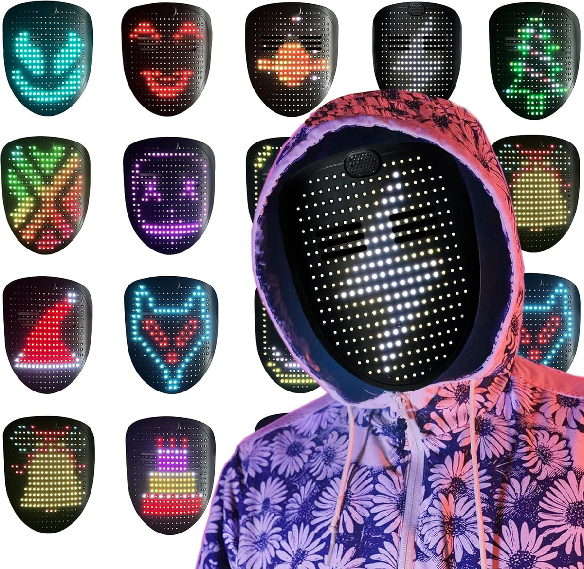Depointer Life Led Mask with Gesture Sensing,Unisex LED Lighted Face Transforming Mask for Costume